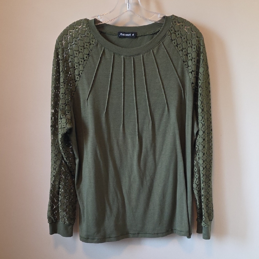 Elegant Olive Lace Sleeve Women's Top